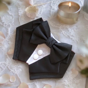Black Silk Satin Wedding Dog Tuxedo | Black Wedding Pet Tuxedo Bandana  | Dog Wedding Ring Bearer | Luxury Wedding Pet Attire