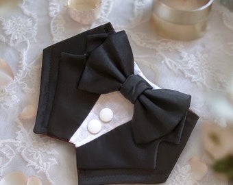 Black Silk Satin Wedding Dog Tuxedo | Black Wedding Pet Tuxedo Bandana  | Dog Wedding Ring Bearer | Luxury Wedding Pet Attire
