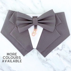 Grey Wedding Dog Tuxedo, Wedding Pet Tuxedo Bandana, Optional Change to Classic Button Style, Dark Silver Wedding Pet Attire