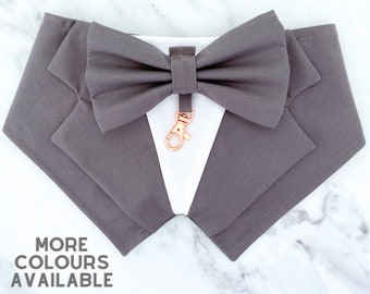 Grey Wedding Dog Tuxedo Bandana, Ring Bearer Attire for Pets