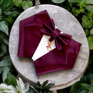 Plum Satin Dog Tuxedo Bandana: Wedding Ring Bearer Attire