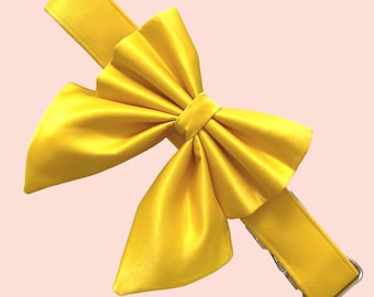 Bright Yellow Dog Bow, Available in Sailor bow and Bow Tie Style, Silk Yellow Dog Collar and Bow set, Spring and Summer Dog Bow Collar