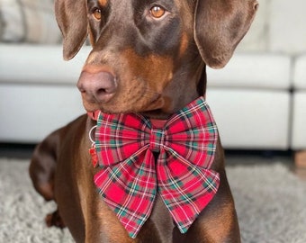 Christmas tartan dog sailor bow