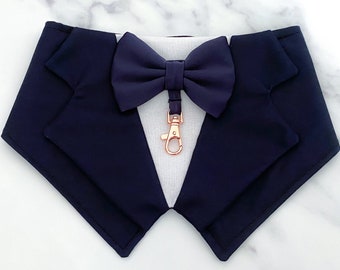 Navy Wedding Dog Tuxedo | Wedding Pet Tuxedo Bandana  | Dog Wedding Ring Bearer | Dark Blue Luxury Wedding Pet Attire