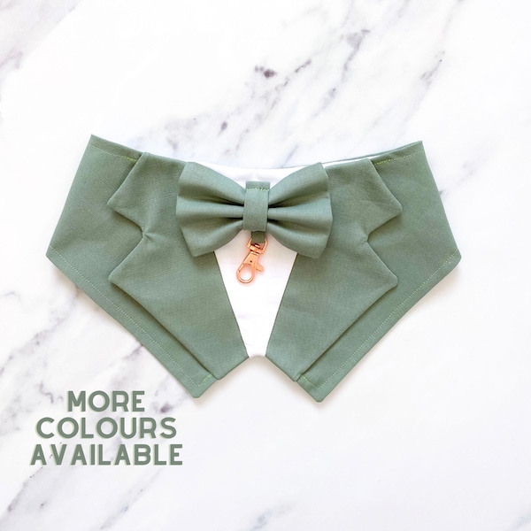 Sage Green Wedding Dog Tuxedo | Wedding Pet Tuxedo Bandana  | Optional Upgrade to Dog Ring Bearer Style | Celadon Wedding Pet Attire