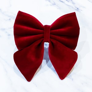 Burgundy Red Velvet Dog Bow – Available in Sailor Bow and Bow Tie – Perfect for Valentine's Day – Wedding – Birthday