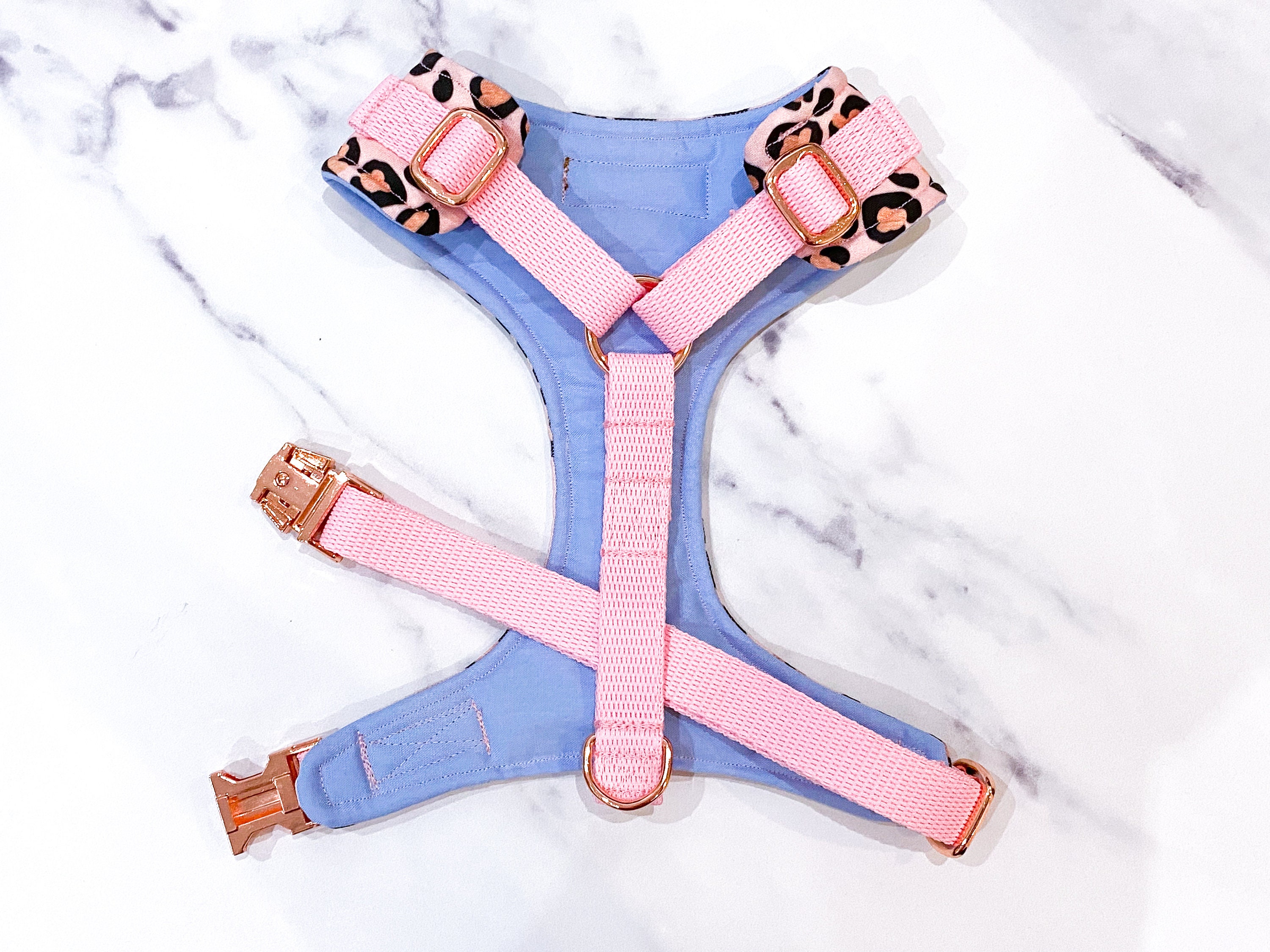 Pink Leopard Dog Harness SET Collar Leash Bowtie Set Etsy UK