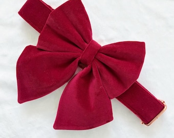 Red Velvet Dog Bow Tie or Sailor Bow - Christmas Dog Gift
