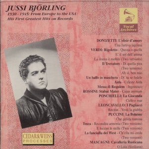 CD, Classical, Opera, Jussi Bjoerling, 1930 to 1945, Greatest Hits, Vocal Archives, Made in Italy, 1996 Release, CD906182