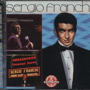 Puede incluir: Caja de CD de "Live At The Cocoanut Grove" de Sergio Franchi. La portada presenta un retrato de Sergio Franchi en esmoquin y pequeñas imágenes de él actuando. El texto incluye "ORIGINAL 2 LPs 25 Classic Tracks ON 2 CD."