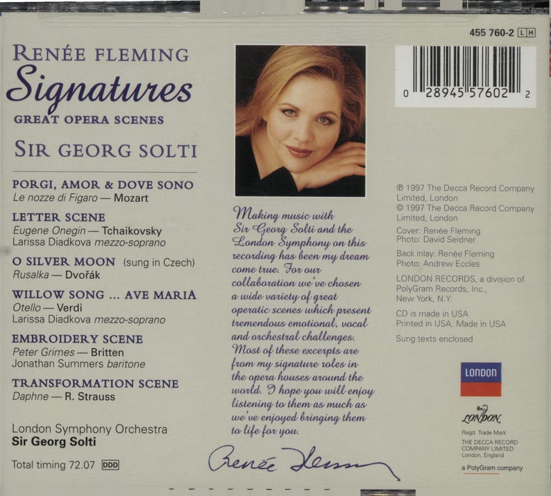 Renée Fleming Signatures, Opera Scenes, 1997 CD - Etsy