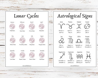 Lunar Cycles Printable | Moon Phase Chart | Wheel of Year| Calendar | Stationary | Pagan Planner | Samhain | Astrology |Wicca | Witchcraft