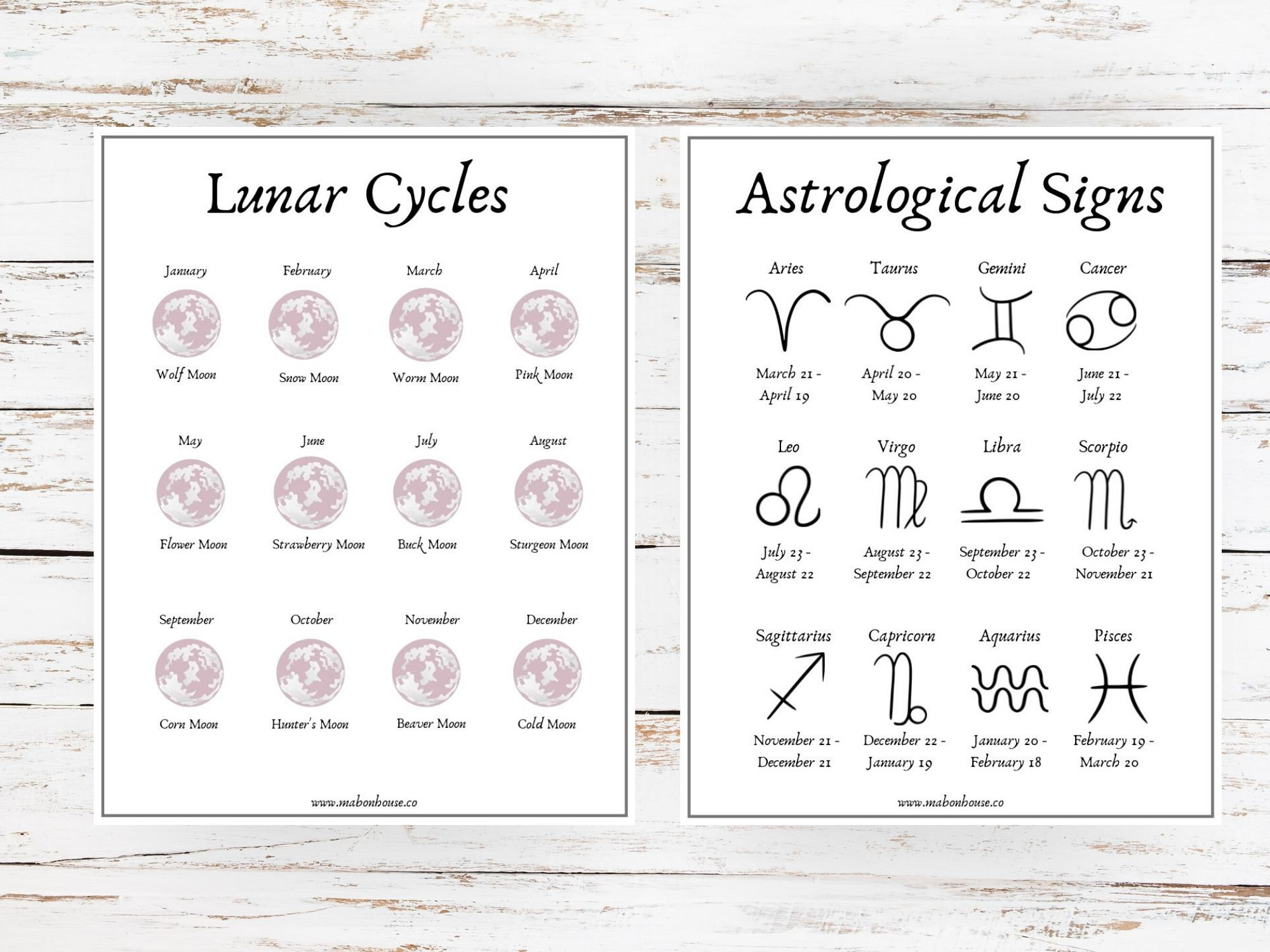 Lunar cycles printable moon phase chart wheel of year calendar