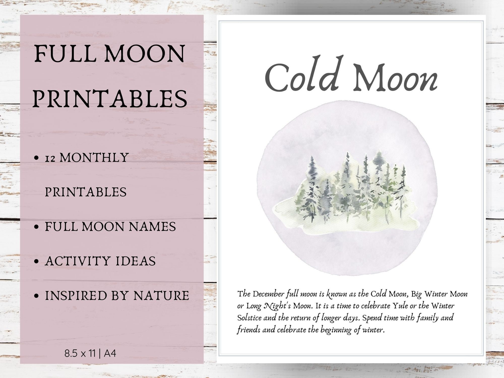 Full Moon Printable | Moon Phase Chart | Wheel of Year | Calendar | Stationary | Pagan Planner ...