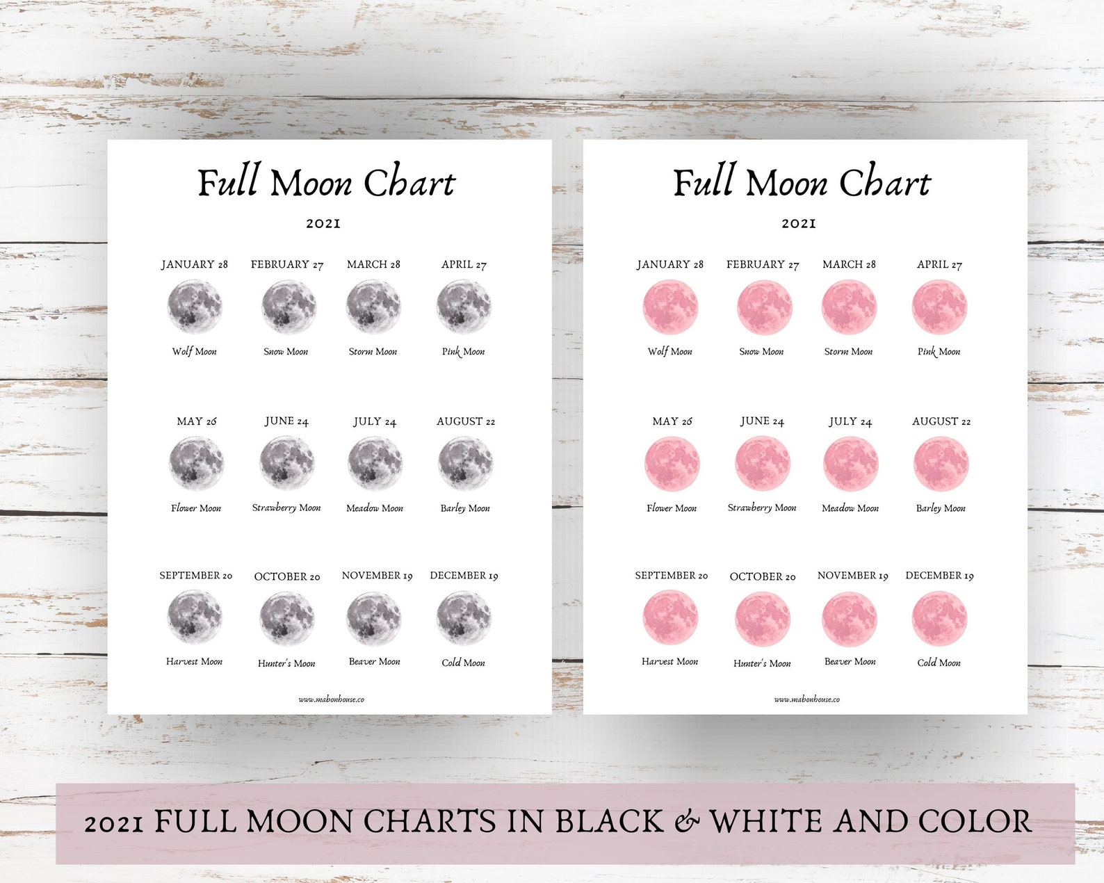 2021 Full Moon Printable Moon Phase Chart Wheel of Year | Etsy