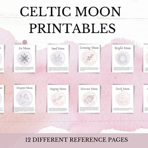 Luna Llena Celta Imprimible / Gráfico de Fases Lunares / Rueda del Año / Calendario / Estacionario / Planificador Pagano / Yule / Astrología /Wicca / Brujería