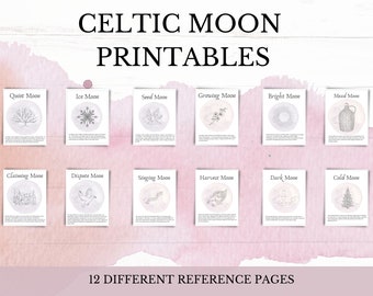 Celtic Full Moon Printable | Moon Phase Chart | Wheel of Year | Calendar | Stationary | Pagan Planner | Yule | Astrology |Wicca | Witchcraft