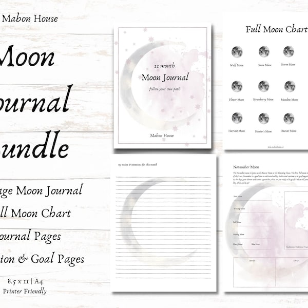 Moon Journal | Moon Phase Chart | Wheel of Year | Calendar | Pagan Planner | Astrology |Wicca | Witchcraft | Full Moon | Grimoire