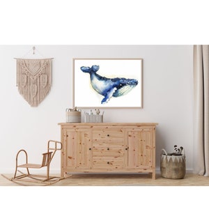 watercolor whale print, digital download, nursery room wall art