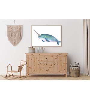 watercolor narwhal, digital download, digital print, wall art, nursery room, kids room, nursery wall art,