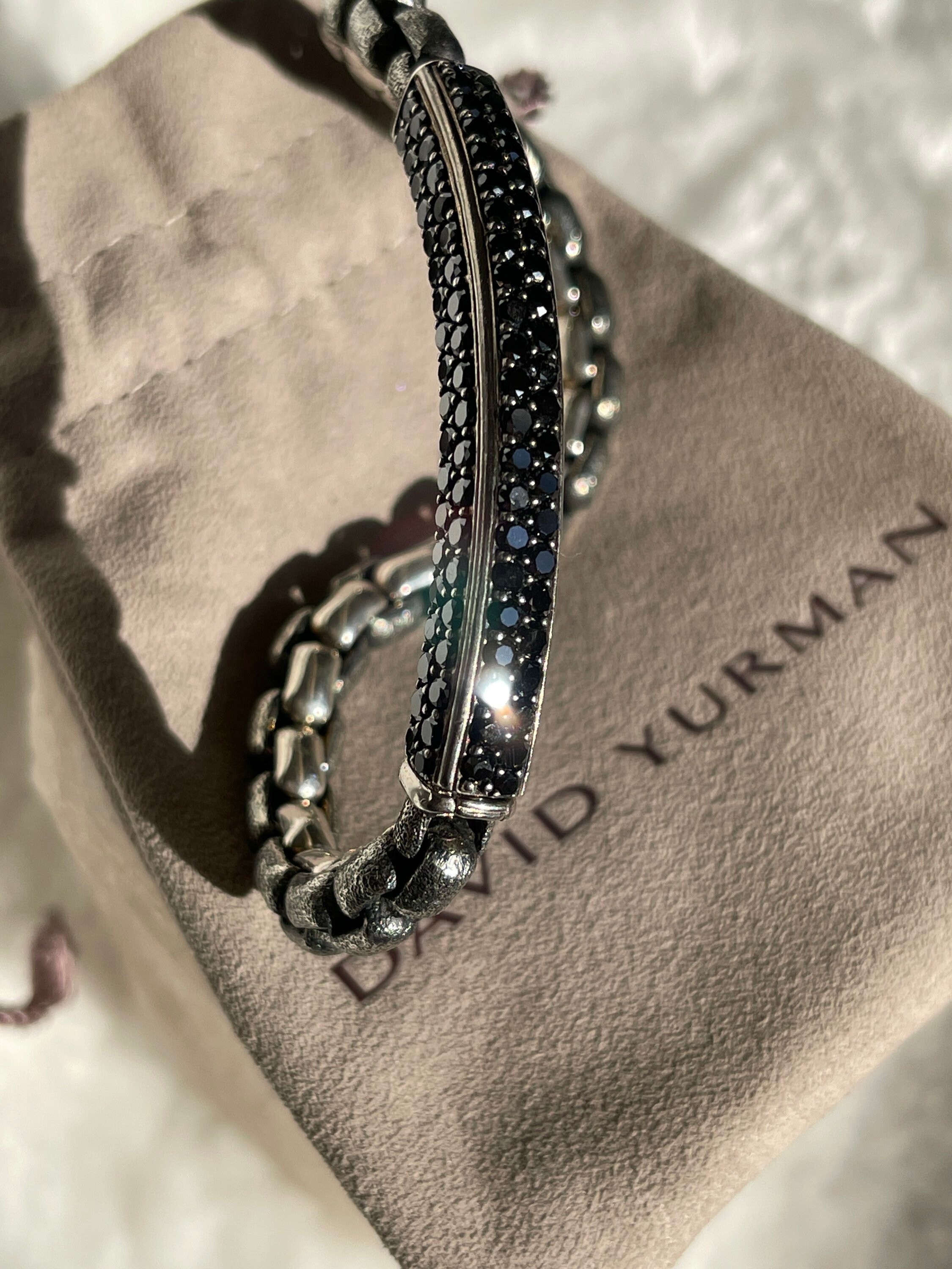 David Yurman Black Diamond Sterling Silver Box Chain Bracelet