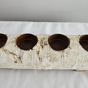 White Birch Tea Light Candle Holder - Yule Log