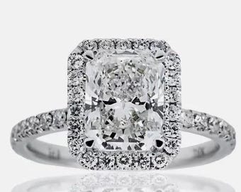 IGI Certified 2.65 CT Radiant Cut Lab Grown Diamond 14k White Gold Engagement Ring