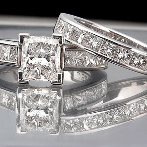 4.60 Carat Certified Princess Cut Diamond Engagement Ring 14k White Gold With Matching Band F-VS2