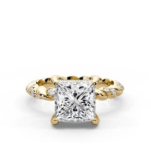 IGI Certified 4.40 TCW Princess Cut Lab Grown Diamond Ring, 14k Yellow Gold