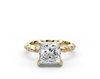 IGI Certified 4.40 TCW Princess Cut Lab Grown Diamond Ring, 14k Yellow Gold