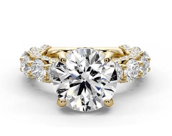 IGI Certified 10 CT Round Lab Grown Diamond Engagement Ring - 14k Yellow Gold