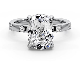 IGI Certified 2.35 CT Cushion Cut Lab Grown Diamond Engagement Ring, 14k White Gold
