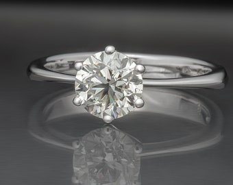 Anillo de compromiso solitario con diamante cultivado en laboratorio de 1,5 quilates, platino 950 (F-G VS2/VS1)