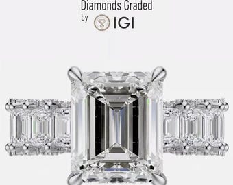 IGI Certified 7.50 CTW Emerald Cut Lab Grown Diamond Ring, 14k White Gold