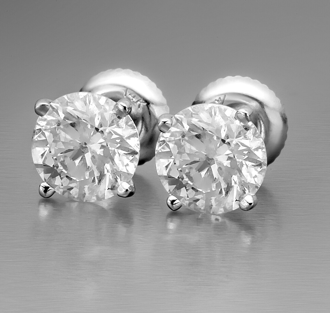 2 Carat Diamond Studs Set Lab Created Certified Authentic 14k Etsy