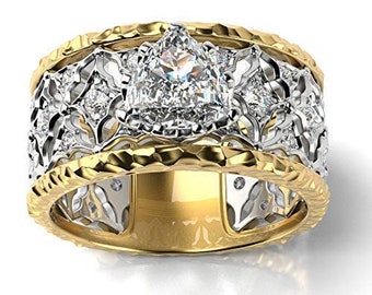 Anel de noivado vintage de diamantes SI1 trilhão de 1,00 quilates G para mulheres 18K branco