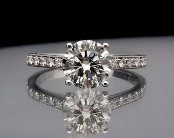 1.85 Ct Round Certified Diamond and Moissanite Engagement Ring 18k Anniversary Ring D-E VVS1