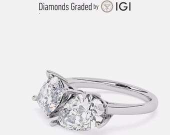 IGI Certified 2.00 CT Pear & Marquise EVS1 Lab Grown Diamond Ring