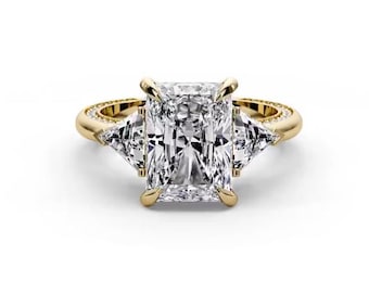 IGI Certified 5 Carat Radiant Cut Lab Grown Diamond Ring, 14k/18k Yellow Gold