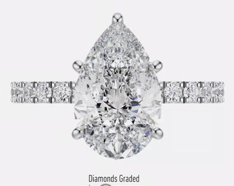 IGI Certified 3.80 CT Pear Cut E VS1 Lab Grown Diamond Ring