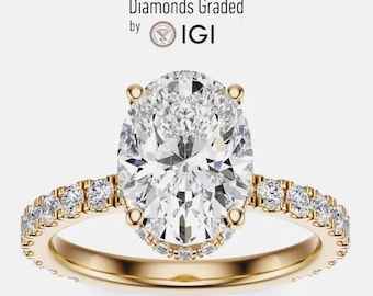 IGI Certified 4.50 Carat Oval E VS1 Lab Grown Diamond Ring Yellow Gold