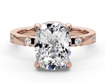 IGI Certified 2.35 CT Cushion Cut Lab Grown Diamond Ring: 14K Rose Gold