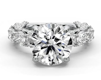 IGI Certified 10 CT Round Cut Lab Grown Diamond Engagement Ring, 14k White Gold