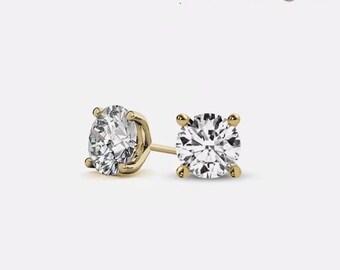IGI 2.00 CT Round Cut E VS2 Lab Grown Diamond Stud Earrings Yellow Gold