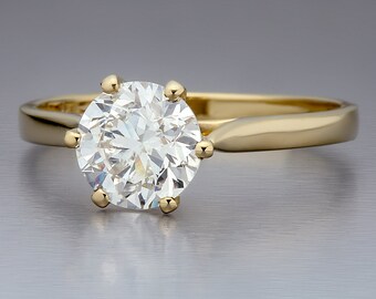 1.60 Carat Round Cut F SI2/I1 Diamond Solitaire Engagement Ring 14K Yellow Gold