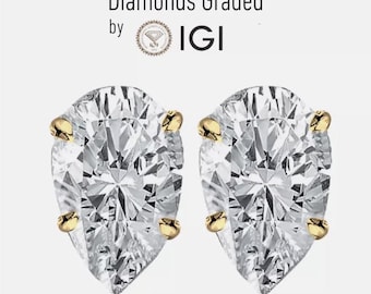 IGI Certified 3.00 CT F VS1 Lab Grown Diamond Stud Earrings Yellow Gold