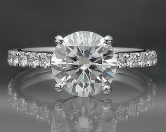 Anillo de compromiso con diamantes cultivados en laboratorio de 2,00 ct: corte redondo de platino