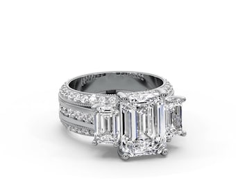 IGI Certified 7 Carat Emerald Lab Grown Diamond Ring, 14k White Gold