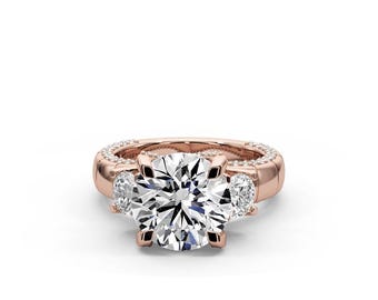 IGI Certified 7.00 TCW Lab Grown Diamond Ring: 14k/18k Rose Gold