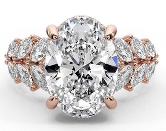 IGI Certified 7 Carat Oval Lab Grown Diamond Ring, 14k Rose Gold